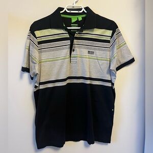 HUGO BOSS Men's Striped Polo Shirt - Black and Gray